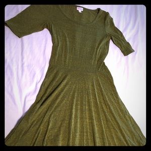 EUC Lularoe Nicole Size M Heathered Olive Dress
